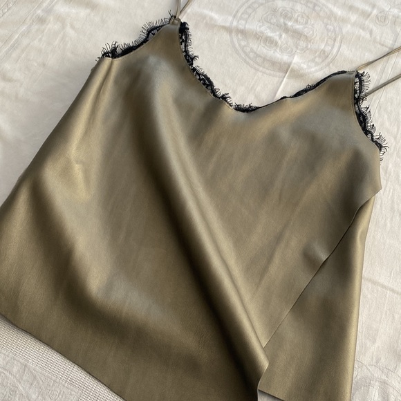 Zara leather and lace asymmetrical tank top. Spaghetti straps. Size Small - Picture 6 of 7